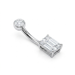 Anillo de Ombligo de Oro de 10K con Rosca Interna, Piercing para el Ombligo con Diamante de Corte Esmeralda, Joyería Corporal para Mujer, Compromiso, Boda, Fiesta - Product Image 2