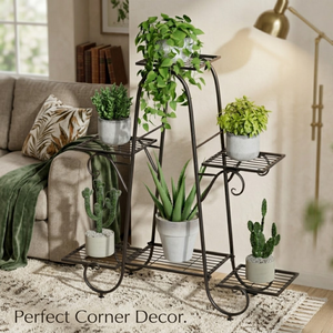 Support à plantes moderne en fer à plusieurs niveaux |   6 porte-pots thermolaqués |   Support de plantes en métal pour l'intérieur et l'extérieur, décoration de jardin et de maison, vente en gros - Product Image 2