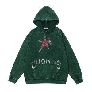 Sudadera con Capucha Estilo Acid Wash – Tejido Grueso de 400 GSM, Estilo Urbano Oversize – Sudadera Negra Vintage con Gráfico de Estrella y Detalles Desgastados - Product Image 2