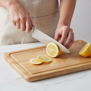 Planche à découper rectangulaire en bois avec rainure pour jus, grain naturel, pour la cuisine - Product Image 5