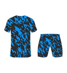 Custom sublimated soccer uniform set for men with black and bright blue camouflage print jersey and matching <b>shorts</b> - Product Image 6