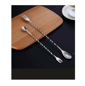 Cuillère à cocktail en cuivre et acier inoxydable, outils de bar, long manche torsadé, prix de gros - Product Image 3