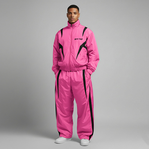 Ensemble jogging homme 2 pièces léger, coupe classique, nouvelle mode, logo imprimé DTF personnalisé, 100% nylon, 2 tons, streetwear - Product Image 3