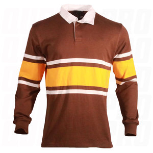 Maillot de rugby personnalisé respirant en polyester épais grande taille à manches longues avec rayures brodées, chemise de football universitaire unisexe - Product Image 1