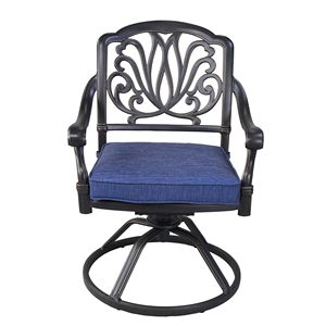 Lot de 2 chaises de salle à manger à bascule pivotantes pour l'extérieur en aluminium bleu marine avec coussin - Product Image 2