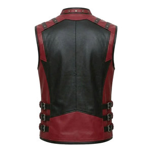 <b>Gothic</b> Distressed Leather Look Vest, Red Black Steampunk Biker Waistcoat, Punk Cosplay <b>Jacket</b> - Product Image 2