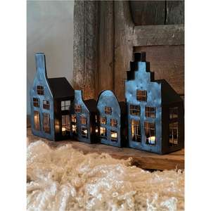 Modern Black Metal House Candle Holder <b>Set</b> - Nordic Christmas Village Tealight <b>Lanterns</b> - Wholesale Minimalist Home Decor Craft - Product Image 3