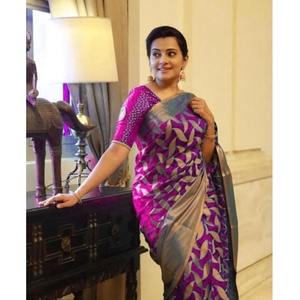 ROPA BODA LICHI SEDA JACQUARD TRABAJO SAREE CON BLUSA DESCOSADA ROSA - Product Image 1