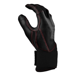 Black Leather Batting <b>Gloves</b> with <b>Red</b> Stitching Pull On Closure Durable for Training Unisex Adult - Product Image 2