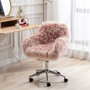 Chaise de bureau moderne en fausse fourrure moelleuse pour la maison, chaise de maquillage pour filles - Product Image 2