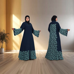 Abaya Nida Bordada con Frente Abierto, Talla Grande, Antiarrugas, Transpirable, Elegante, Modesta, Islámica, Larga hasta el Suelo, para Mujer, para Fiestas, Eid, Ramadán - Product Image 4