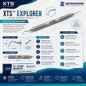 XTS ™   Explorador Dental de Doble Punta TU17/23 DE Explorer # 6 Zetomed Pro de Acero Inoxidable - Product Image 2