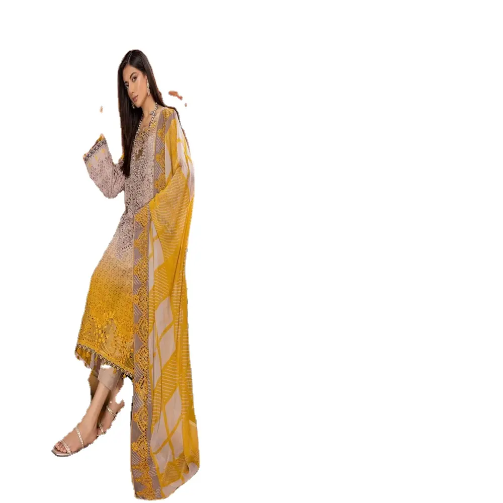 فستان نسائي كاجوال مطرز من الشيفون و السويسري, فستان نسائي شاريزما من الشيفون و السويسري ، ملابس هندية و باكستانية غير مخيطة ، أحدث تصميم