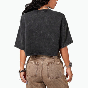 Camiseta Corta de Mujer Vintage con Lavado Ácido de Alta Calidad al por Mayor, Camiseta de Manga Corta con Hombros Caídos, Camiseta Transpirable de Verano para Mujer - Product Image 3