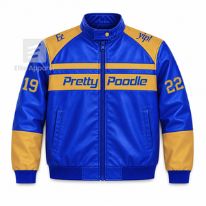 เสื้อแจ็คเก็ตหนังสีน้ำเงินและสีทองปักโลโก้ Sigma Gamma Rho Sorority แบบลำลองสำหรับผู้หญิงบุด้วยโพลีเอสเตอร์ - Product Image 1
