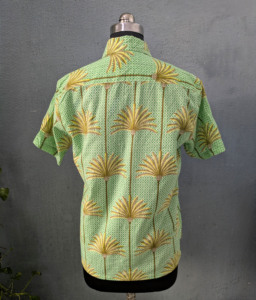 <b>Men's</b> Green Palm Print Short Sleeve Hawaiian <b>Shirt</b> Turn-down Collar Casual Summer Style 100% Cotton Breathable - Product Image 5