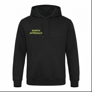 North Approach <b>Men's</b> Black Hooded Sweatshirt Regular Fit Cotton French Terry Casual Front Pocket Design Autumn Wear - Product Image 1