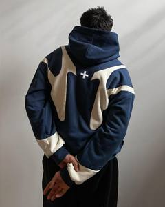 Sudadera con Capucha para Hombre, con Bloques de Color, Cierre de Cremallera, Estilo Casual Otoñal, Corte Regular, Azul Beige con Patrón - Product Image 3