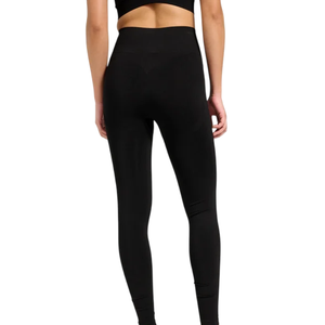 Women's <b>High</b> Waist Full Length Yoga Leggings Black Seamless With White Logo On Right Leg Heat Transfer Printing - Product Image 5