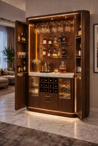 Gabinete de Almacenamiento de Lujo en Teca y Terciopelo Argmac, Construcción de Madera Sólida con Puertas de Panel Plano con Diseño Acanalado, Ecológico, Tres Compartimentos - Product Image 3