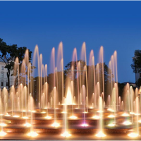 Fontaine musicale moderne DEWY, fontaine sèche extérieure en acier inoxydable, eau colorée, éclairage DMX512, contrôle programmable, garantie de 2 ans