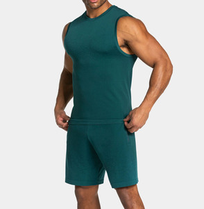 Conjunto Deportivo de 2 Piezas para Hombre, Camiseta sin Mangas y Pantalones Cortos, Transpirable, para Gimnasio, Verde Azulado, OEM, Secado Rápido, Absorbe la Humedad - Product Image 4