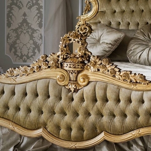 Juego de Cama de Lujo Rococó Premium, Madera de Caoba Maciza Tallada en Oro, Tapizado en Terciopelo Verde Oliva Clásico, Cama King Size - Product Image 3