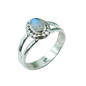 Bague en Pierre de Lune Arc-en-ciel Naturelle, Argent Sterling 925, Bague Bohème Faite à la Main avec Cabochon Ovale à Branches Divisées, pour Femme et Unisexe - Product Image 1