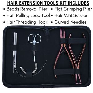 Kit d'outils professionnels pour extensions de cheveux : Pince à sertir plate, outil de retrait de perles, outil à boucle, mini-ciseaux, aiguille courbée en acier inoxydable - Product Image 2