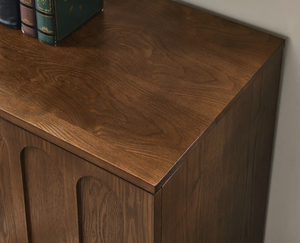 Armoire de rangement contemporaine en bois de noyer foncé à 2 portes, armoire à chaussures nordique pour entrée avec poignées dorées pour salon - Product Image 6