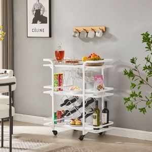 Carrello Bar Bianco a Tre Ripiani con Portabottiglie e Portabicchieri per Famiglie e Piccoli Raduni - Product Image 2