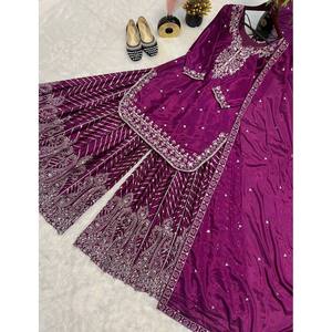 Conjunto de Traje de Fiesta para Mujer con Bordado Intenso, Top, Pantalón y Dupatta con Elegante Diseño de Bordado - Product Image 1