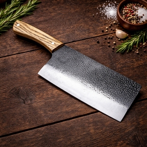 Cuchillo de bushcraft forjado a mano, cuchillo de chef de acero al carbono con funda de cuero y mango de madera, cuchillo de cocina para camping. - Product Image 2