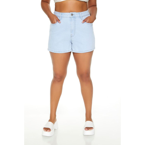 Shorts de mezclilla de talla grande para mujer, estilo recto, lavado oscuro, corte ajustado, cierre de cremallera, cuello alto, cierre de botón, diseño de 5 bolsillos, venta al por mayor - Product Image 3
