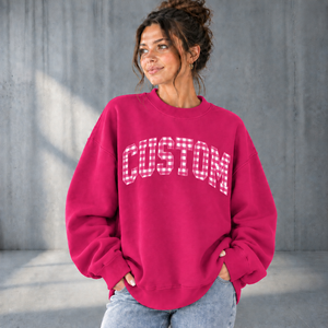 Sweat-shirt à col rond oversize pour adultes et jeunes, imprimé personnalisé à carreaux et lettres, 100 % coton tricoté, pour l'automne, col montant - Product Image 2