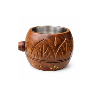 Quemador de incienso de madera artesanal tallado con copa interior de acero y mango largo. Porta Incienso Tradicional de Carbón para el Hogar - Product Image 2