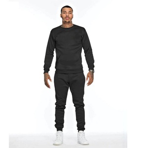 Survêtement en coton blanc pour homme, col rond, manches longues, couleur unie, décontracté, avec poches latérales - Product Image 2