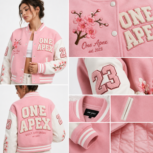 Custom Pink Women <b>Varsity</b> <b>Jacket</b> Wool Blend Letterman <b>Jacket</b> Chenille Embroidery College <b>Bomber</b> <b>Jacket</b> OEM Fashion - Product Image 3