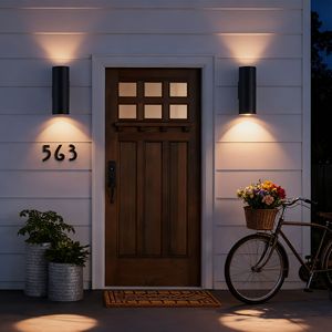 Lampada da parete moderna per esterni Mirrea da 14 pollici, cilindro in alluminio, copertura in vetro temperato, impermeabile, per portico e patio, con 2 luci - Product Image 4