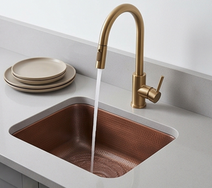 Évier de cuisine élégant en cuivre fait main, à encastrer, simple bac, carré, finition mate rustique, surface brossée, design unique - Product Image 6