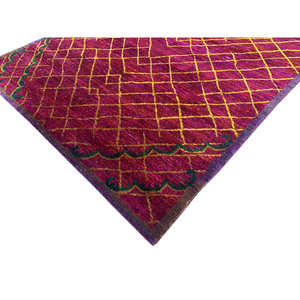 Tapis en soie et laine noués à la main, motif treillis moderne haut de gamme, tapis d'appoint 3D à poils ras - Product Image 3