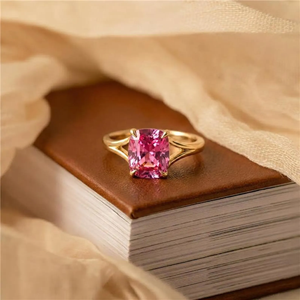 Anillo de banda dividida con zafiro rosa de 2 quilates, anillo de compromiso solitario, anillo de propuesta rosa, regalo de aniversario para ella - Product Image 4