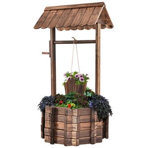 Bac à fleurs et pot de jardinage en bois d'extérieur, style puits à souhaits, 1 pièce - Product Image 2
