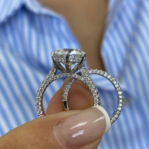 แหวนหมั้นเพชรทรงกลม RITZIN IGI Certified สี E ความสะอาด VS1 ฝังเพชรแบบ Pave ดีไซน์น่ารัก ตัวเรือนทองคำขาว 14K ชุดแหวนแต่งงาน - Product Image 2