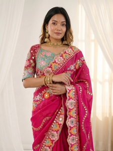Sari indien ethnique de créateur, orné de paillettes, pour toutes les occasions spéciales et les événements, tenue tendance pour femmes. - Product Image 6