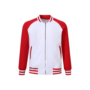 เสื้อแจ็คเก็ตซิปผ้าฟลีซสีขาวทูโทน AKA Psi - เสื้อแจ็คเก็ตบอมเบอร์แบบยูนิเซ็กซ์สีแดงเข้มและสีครีม สไตล์ Letterman สำหรับสตรีทแวร์และกิจกรรมกลางแจ้ง - Product Image 1