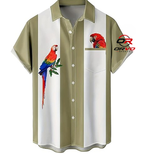 <b>Men</b> Hawaiian <b>Shirt</b> Knitted 100% Polyester Short Sleeve Turn Down Collar Parrot Print Casual Summer <b>Beach</b> Wear - Product Image 1
