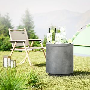 Lightweight 2.6 Gal Outdoor Side <b>Table</b> 3-in-1 Concrete Cooler Bar with Storage Removable <b>Ice</b> <b>Bucket</b> and Light Gray Lid - Product Image 2