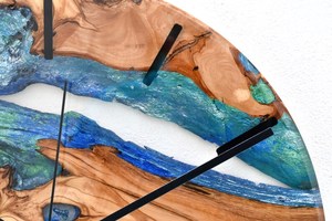 Wood Resin Wall <b>Clock</b>, Blue Water Epoxy Modern Rustic Home Decor - Product Image 2
