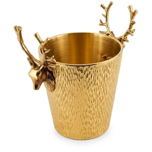 Portable Vintage Full Matte Black Bark Pattern Metal Ice Storage Bucket Container with Cast Deer Antler Handles - Product Image 2